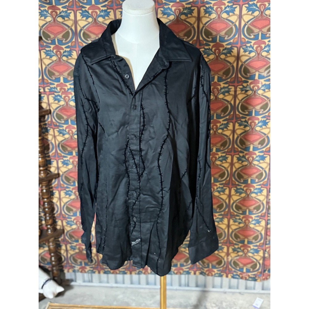 Marc Ecko Black Long Sleeve Button Up Shirt Barbed Wire Detail XL